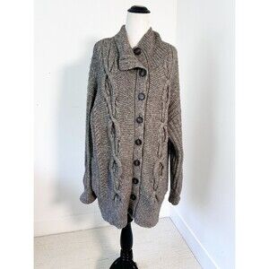 INTERMIX Carlyle Womens M/L Gray/Brown Cardigan Coatigan Cabincore Fisherman Lux